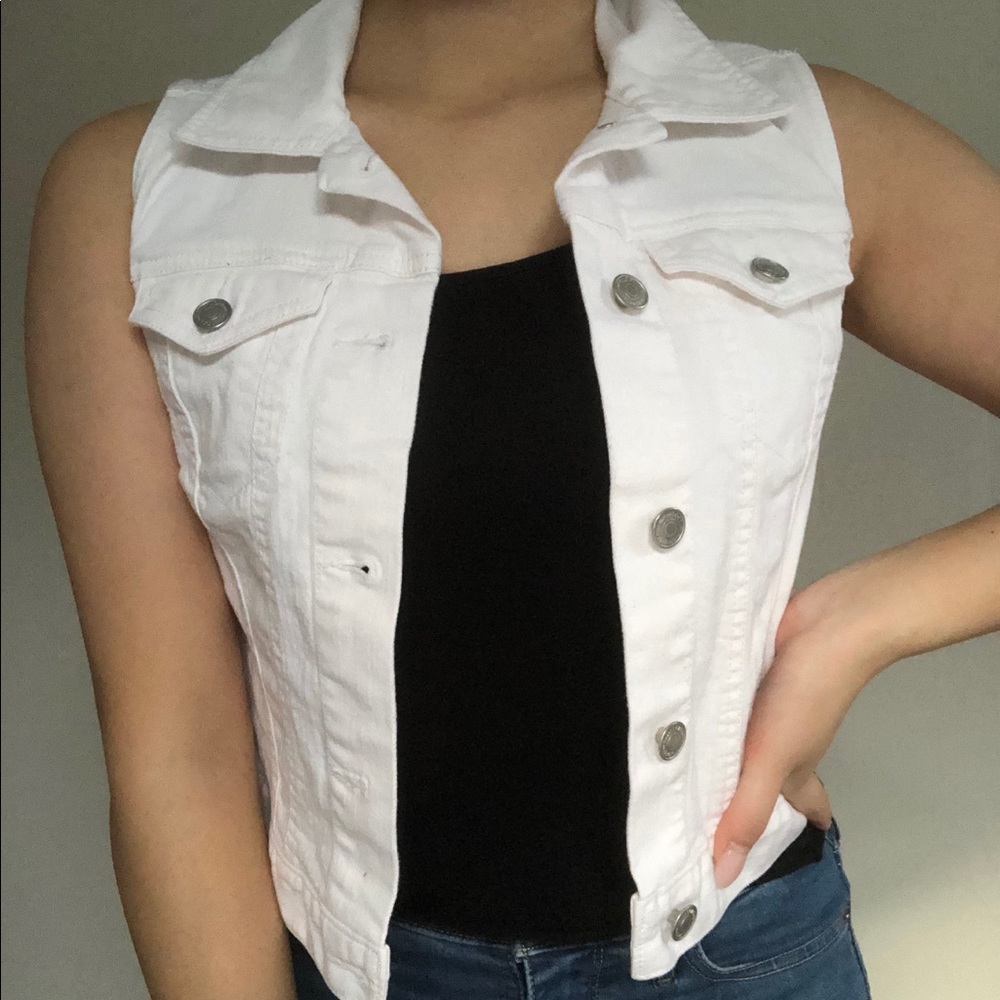 LOFT white cropped jean vest
